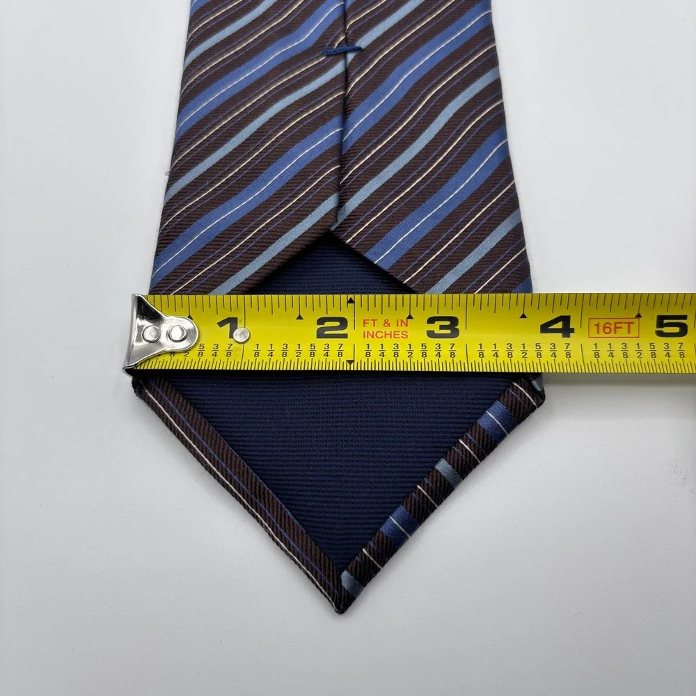 Canali Silk Tie Blue Brown Striped Faile Weave Italian Designer Business‎ Formal